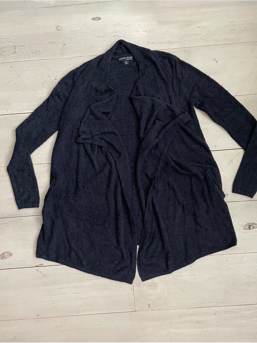 Barefoot Dreams Cozychic Lite Island Wrap Navy Women’s Cardigan S/M Pockets Soft